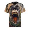 A ferocious gorilla face with bared teeth dominates this all over print t-shirt, set against a jungle backdrop.
