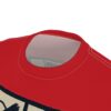 Red t-shirt with vintage warning symbols, a full print shirt with bold black outlines and cream accents.