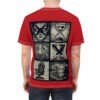 Black and cream comic panels depict a gamer's obsession on this all over print t-shirt.