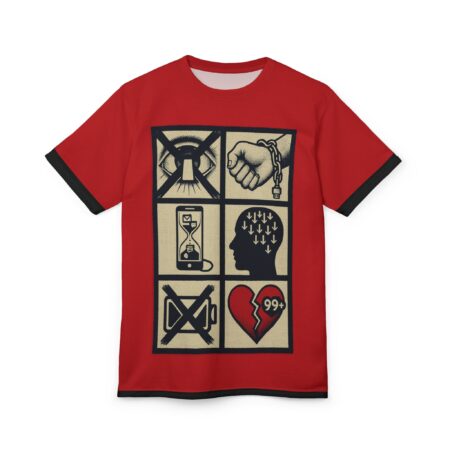 Premium Graphic Tee — Smartphone Addiction Vintage Icon Panel Design – soft all-over print unisex tee