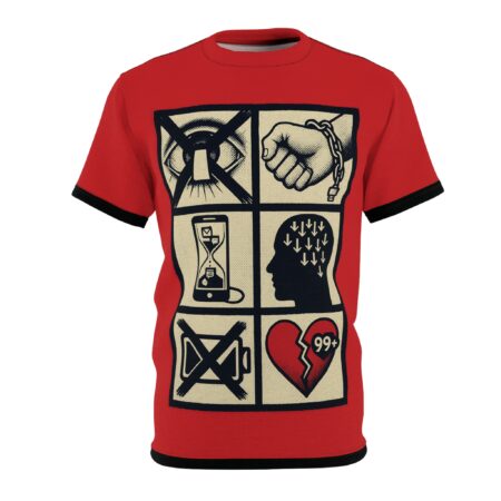 Premium Graphic Tee — Smartphone Addiction Vintage Icon Panel Design – soft all-over print unisex tee