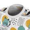 Retro cat abstract graphic sublimation tee with teal, yellow, and black elements, featuring a playful design.