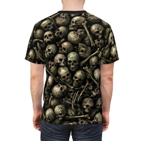 Stylish Skull Pile Tee — All-Over Print Gothic Skull Pattern Shirt – durable everyday unisex apparel