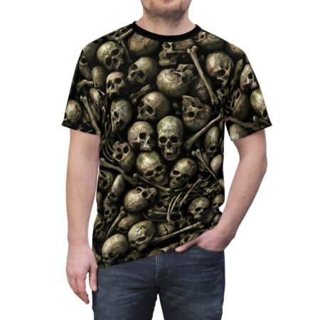 Stylish Skull Pile Tee — All-Over Print Gothic Skull Pattern Shirt – durable everyday unisex apparel