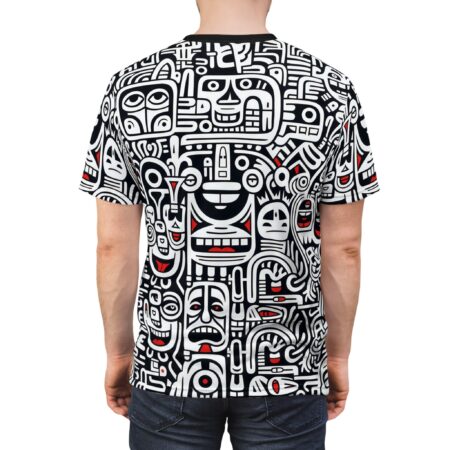 Stylish Tribal Doodle All-Over Print Tee — Black & White Abstract Faces – durable everyday unisex apparel