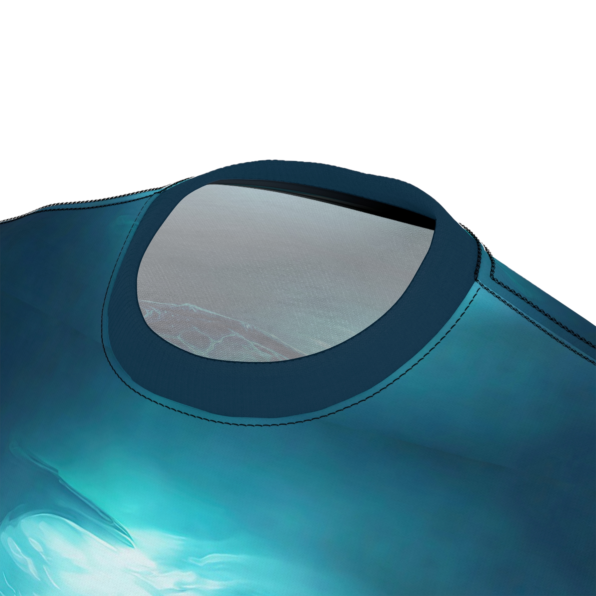 Deep teal and icy blue tones create a fantasy underwater scene on this all over print t-shirt.