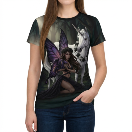 Stylish Unicorn & Fairy All-Over Print Tee — Fantasy Woodland Graphic Shirt – durable everyday unisex apparel