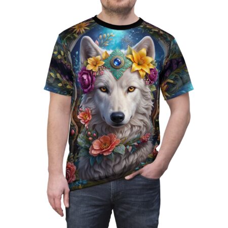 Wolf Floral Tee — Mystical Wolf With Flower Crown All-Over Print