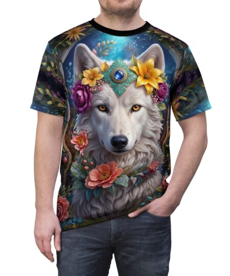Wolf Floral Tee — Mystical Wolf With Flower Crown All-Over Print