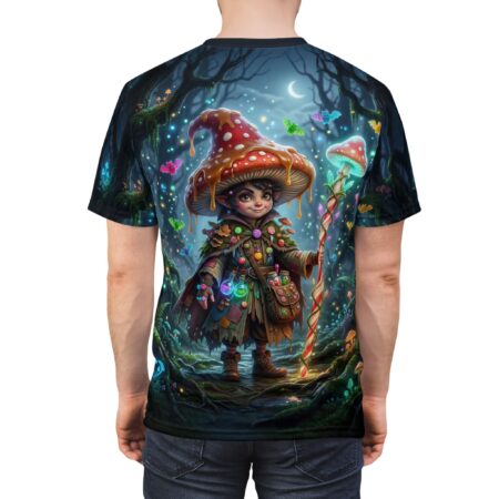 Stylish Mushroom Forest Mage T-Shirt — Cute Magical Gnome in Enchanted Woods (All-Over Print) – durable everyday unisex apparel