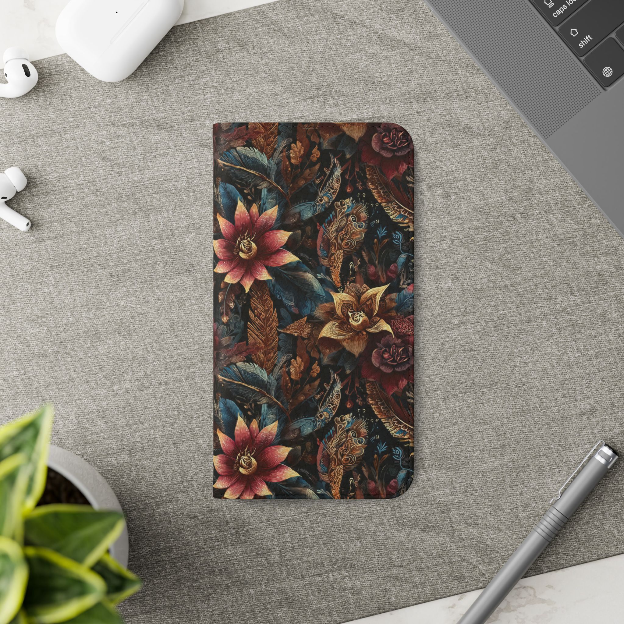 Floral Vintage Flip Phone Case — Dark Botanical Wallet Cover - Image 7