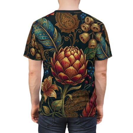 Floral Baroque All-Over Print Tee — Ornate Lotus & Feather Pattern