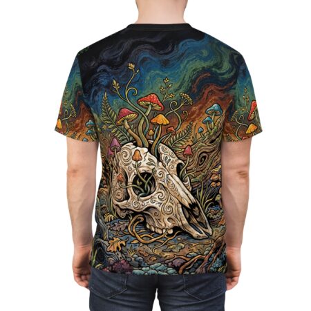 Skull & Mushroom All-Over Print Tee — Psychedelic Nature Graphic T-Shirt