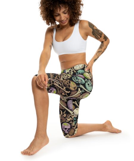 Skull Pile Capri Leggings — Colorful Zombie Skull Graphic Capri Pants for Women (AOP) - Toastedstyles.com All Over Print T-Shirts