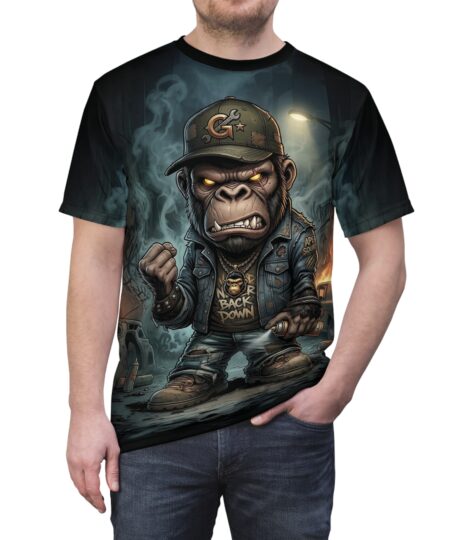Gritty Ape Streetwear Tee – 'Never Back Down' Graphic Gorilla All-Over Print