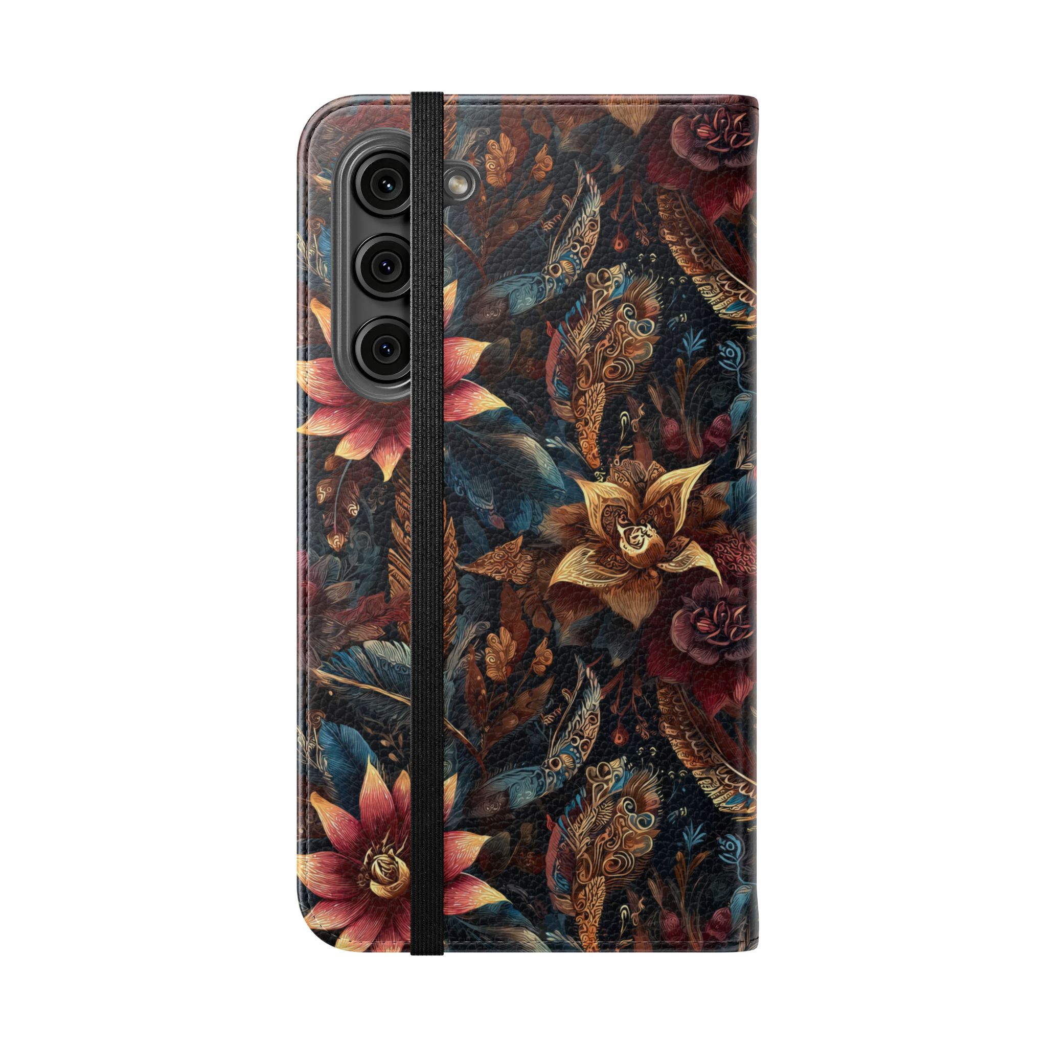 Floral Vintage Flip Phone Case — Dark Botanical Wallet Cover - Image 35