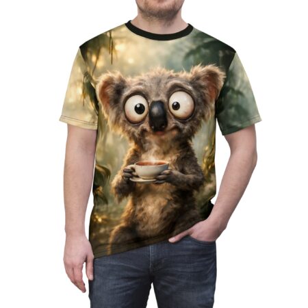 Bold Cute Koala Tea All-Over Print T‑Shirt — Whimsical Animal Graphic Tee – high-quality graphic streetwear t-shirt