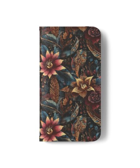 Floral Vintage Flip Phone Case — Dark Botanical Wallet Cover