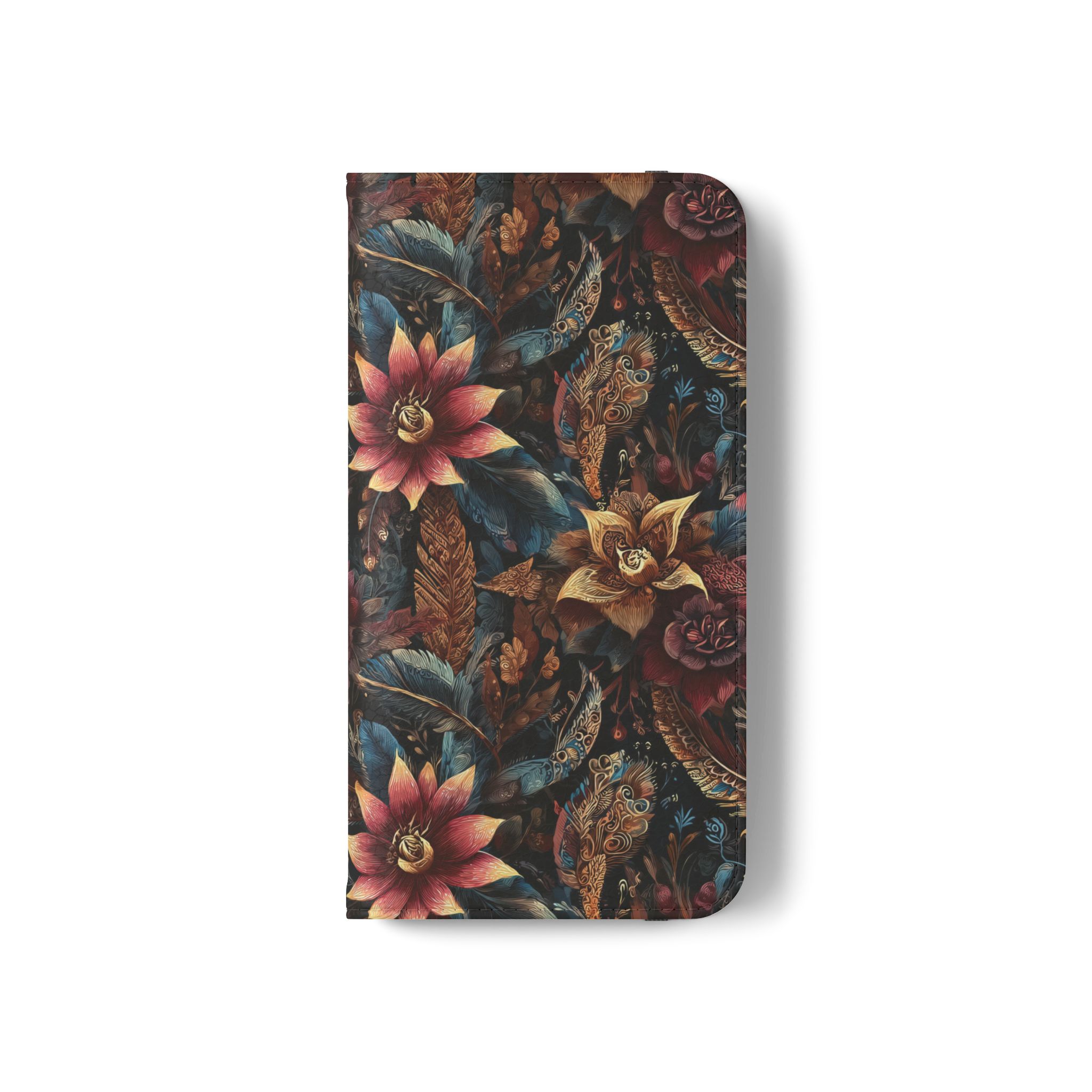 Floral Vintage Flip Phone Case — Dark Botanical Wallet Cover