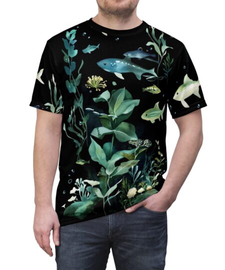 Watercolor Ocean Kelp & Fish All-Over Print Tee