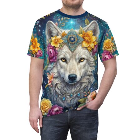 Mystical Wolf Floral Tee — Spiritual Wolf AOP All-Over Print T-Shirt