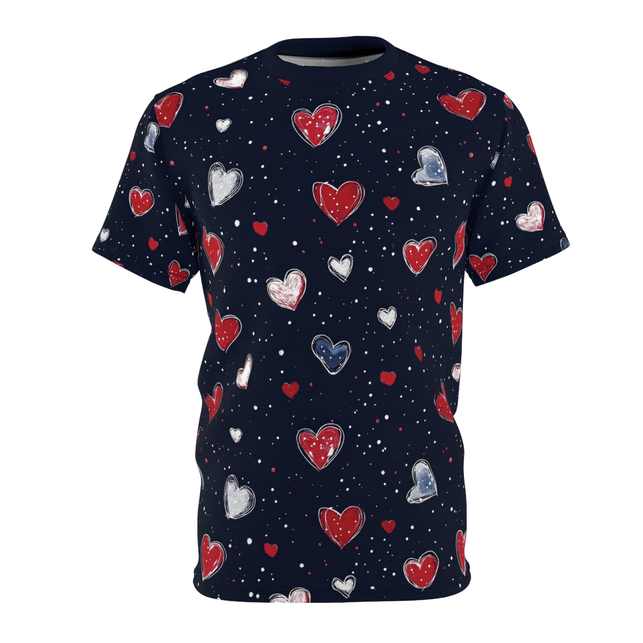 All-Over Heart Pattern Tee — Navy Valentine AOP Shirt - Image 3