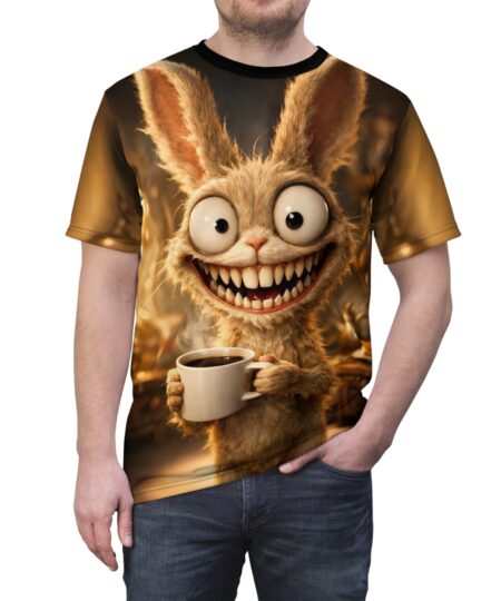 Bunny Coffee Tee — Cute Creepy Rabbit Mug All-Over Print Shirt