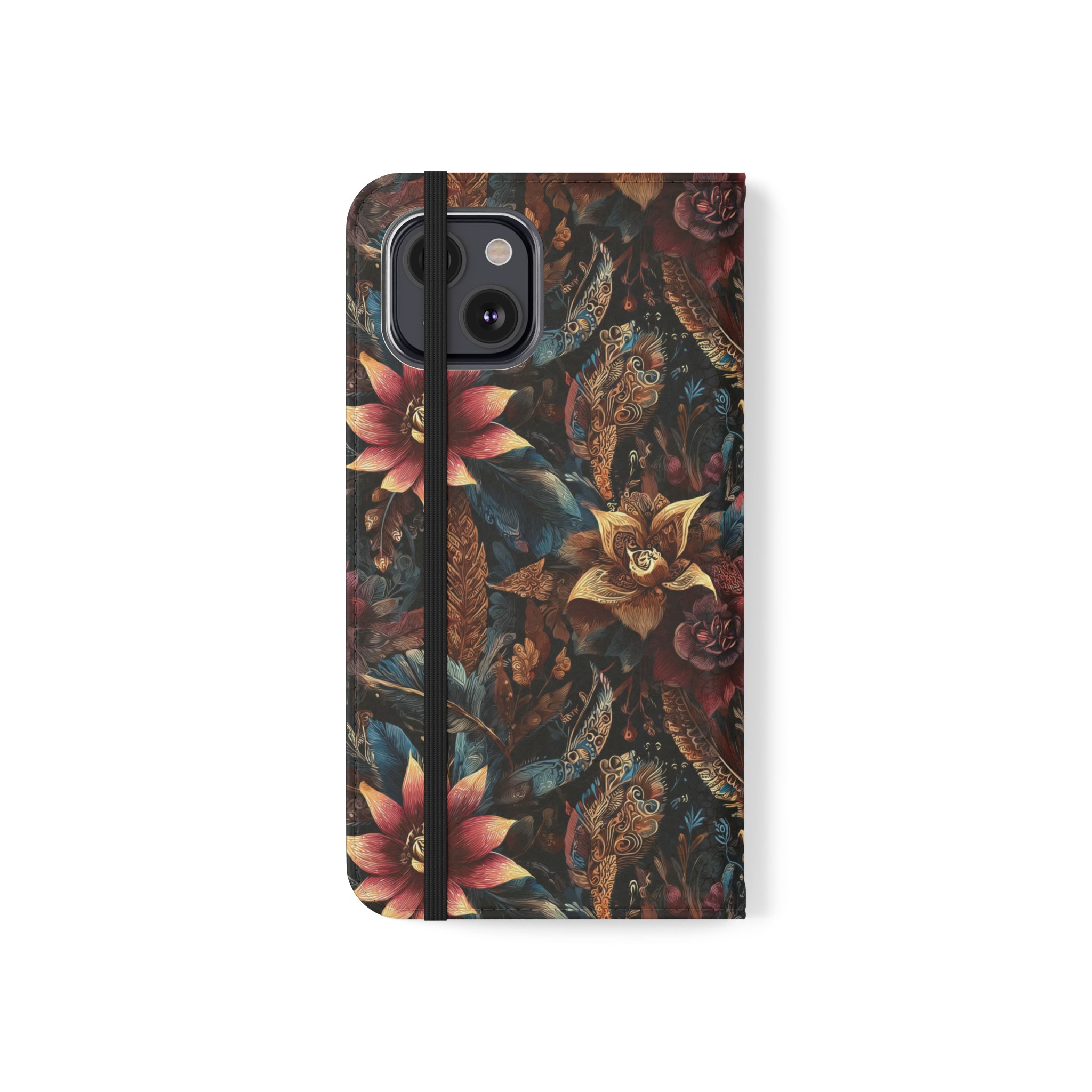 Floral Vintage Flip Phone Case — Dark Botanical Wallet Cover - Image 2