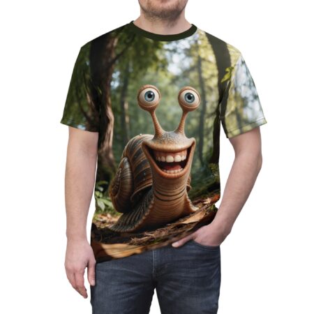 Comfortable Cute Snail Graphic Tee — Smiling Snail All-Over Print T-Shirt – breathable cotton all-over design