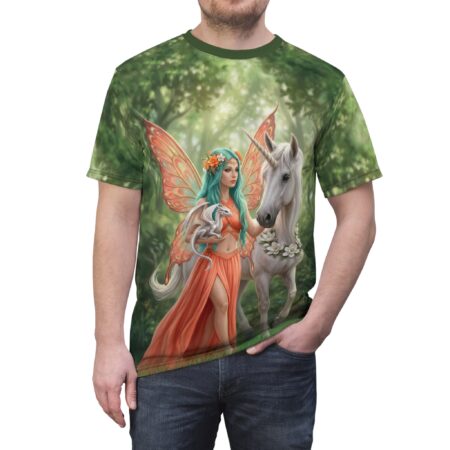 Premium Fairy and Unicorn T-Shirt — Enchanted Forest All-Over Print Tee – soft all-over print unisex tee