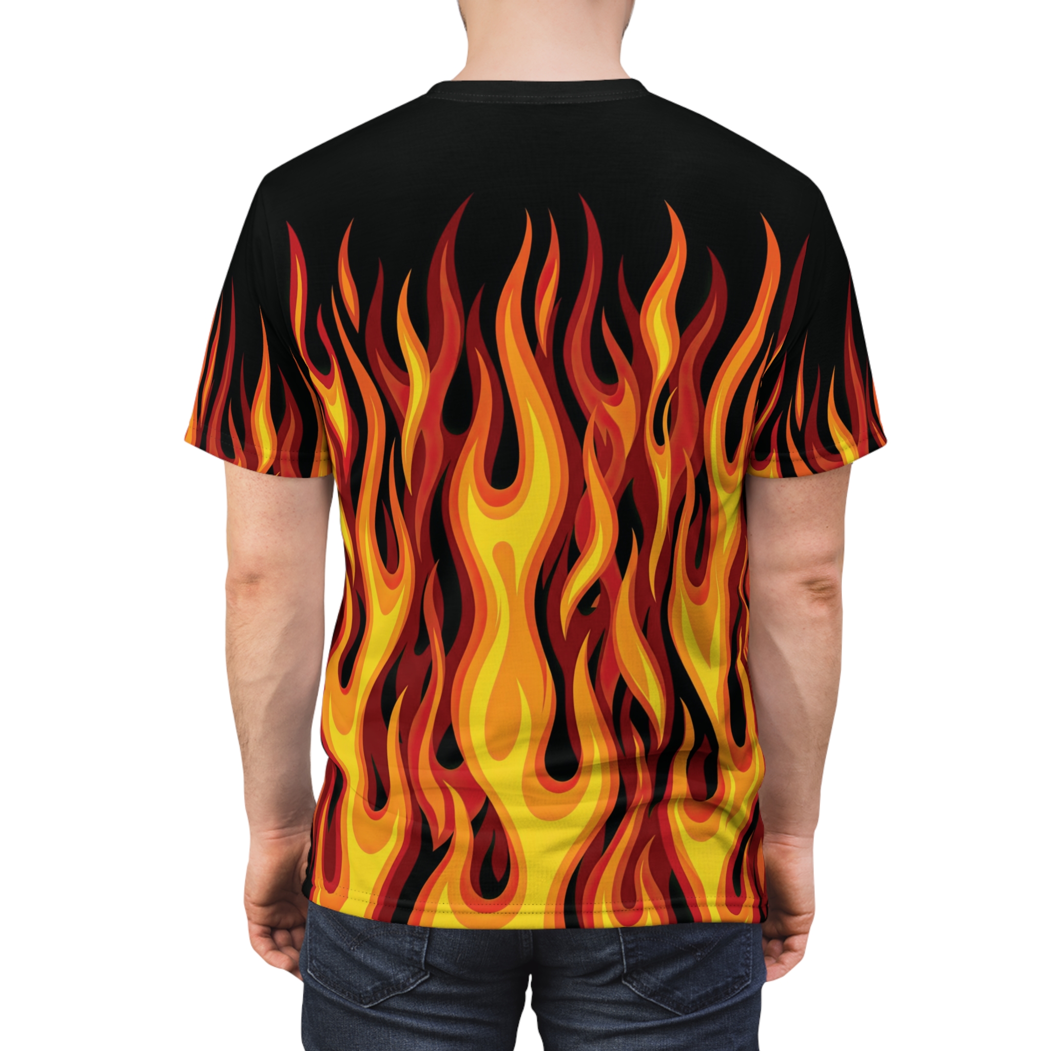 Flame Print Tee — All-Over Fire Graphic T-Shirt - Image 2