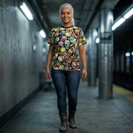 All-Over Print Skull Pile Tee — Colorful Horror Graphic T-Shirt