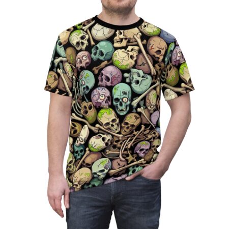 All-Over Print Skull Pile Tee — Colorful Horror Graphic T-Shirt