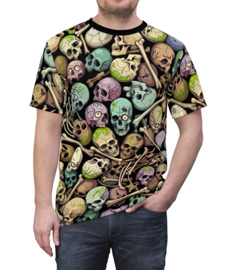 All-Over Print Skull Pile Tee — Colorful Horror Graphic T-Shirt