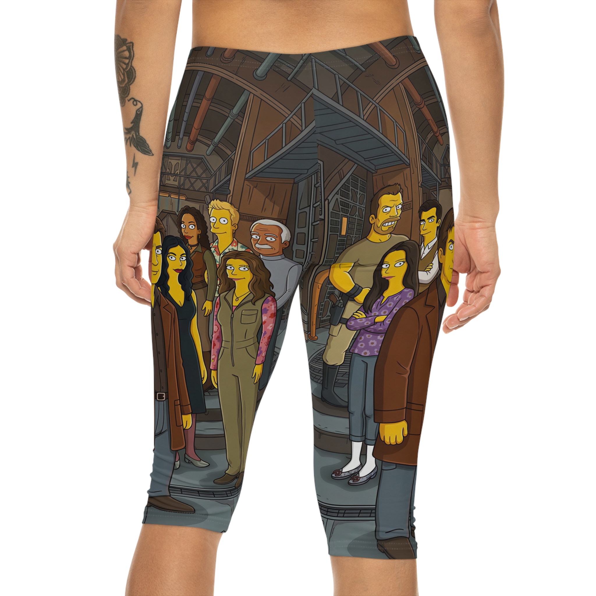 Sleek Capri Leggings - Animated Yellow Cartoon Characters All Over Print – breathable activewear capri leggings - Detail View 3