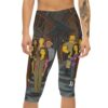 Stretchy Capri Leggings - Animated Yellow Cartoon Characters All Over Print – eye-catching printed capri pants - Detail View 2