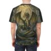 Green dragon in a misty forest with sunbeams, a full print shirt.