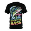 Vivid neon pink, blue, green, and yellow color splashes and water waves cover this oversized full print tee, depicting a jumping bass fish and bold text.