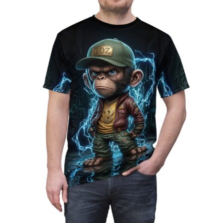 Vibrant Electric Street Monkey T-Shirt — Cool Graphic Ape Design – eye-catching full print casual top