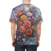 Lush roses, orchids, lotuses, and chrysanthemums in vibrant hues adorn this all over print t-shirt.