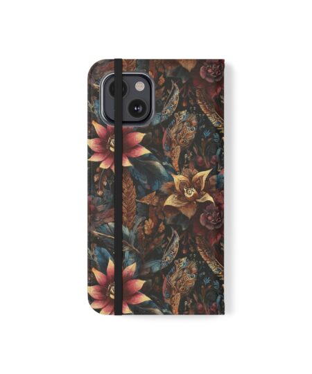 Floral Vintage Flip Phone Case — Dark Botanical Wallet Cover