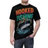 Vibrant marlin graphics and Hooked on Fishing text display an all-over print design that covers the entire front surface of this angler tee.