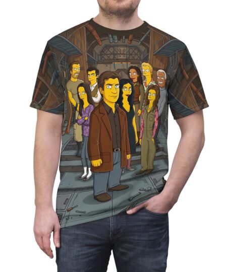 Vibrant Simpsonized Sci‑Fi Crew All‑Over Print Tee – eye-catching full print casual top