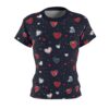 Women's Heart-Print Tee — Red & Blue Watercolor Hearts All-Over Print