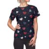 Women's Heart-Print Tee — Red & Blue Watercolor Hearts All-Over Print