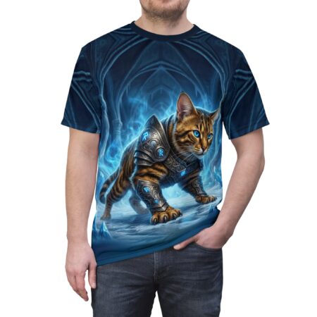 Armored Frost Cat Tee — Fantasy Warrior Cat All-Over Print Shirt