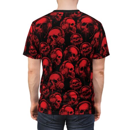 Alternative view of Red Skull Headphones Tee — All-Over Print Gothic Skull T-Shirt