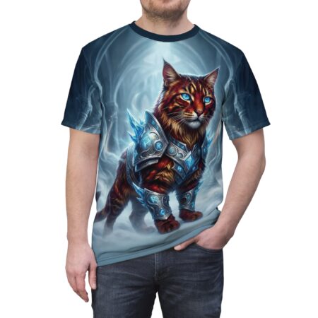 Armored Frostcat Tee — Fantasy Warrior Cat All-Over Print T-Shirt