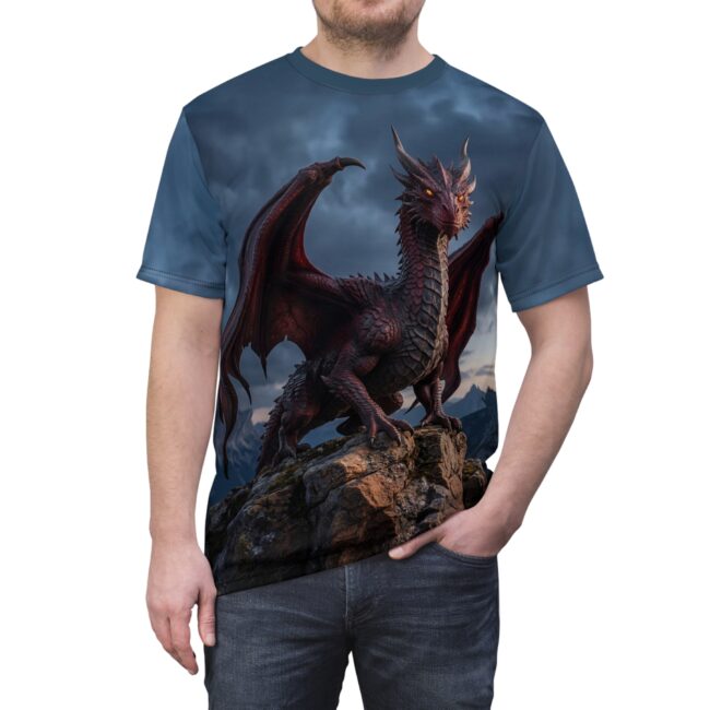 Dragon Perch All-Over Print Tee — Majestic Red Dragon Fantasy T‑Shirt
