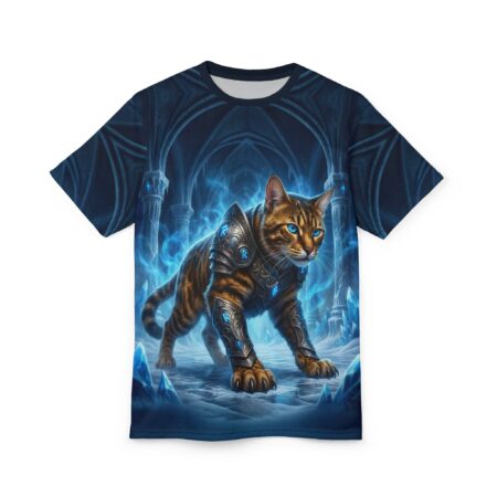 Alternative view of Armored Frost Cat Tee — Fantasy Warrior Cat All-Over Print Shirt